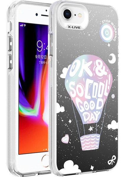 Apple iPhone 8 - Uyumlu Desenli Bulut E-Ticaret Silver Sert Kapak-Çiçek