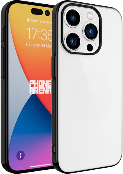 Apple iPhone 15 Pro - Uyumlu Sert Pc Renkli Çerçeveli Bulut E-Ticaret Riksos Kapak-Siyah