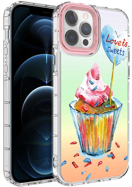 Apple iPhone 12 Pro Max - Uyumlu Kamera Korumalı Renkli Desenli Sert Silikon Bulut E-Ticaret Korn KAPAK-NO15