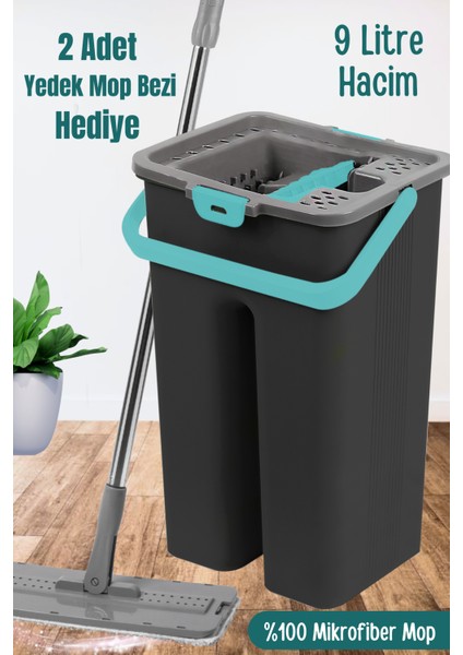 Style Flat Mop Temizlik Kova Paspas Seti Siyah Renk 9 Litre+ 2 Adet Yedek Mop Bezi fiyatları