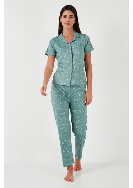 Regular Fit Gömlek Yaka Kısa Kollu Pijama Takımı Bayan Pijama Takımı 65780124