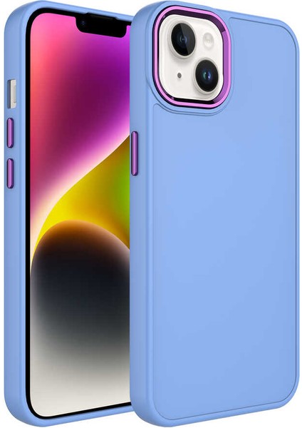 Apple iPhone 13 - Uyumlu Metal Çerçeve ve Buton Tasarımlı Silikon Bulut E-Ticaret Luna Kapak-Lila