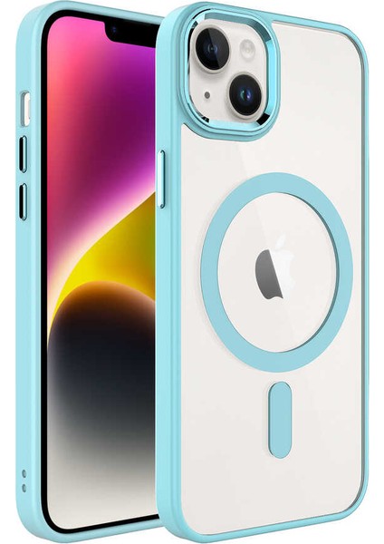 Apple iPhone 14 - Uyumlu Wireless Şarj Özellikli Bulut E-Ticaret Krom Magsafe Silikon Kapak-Yeşil