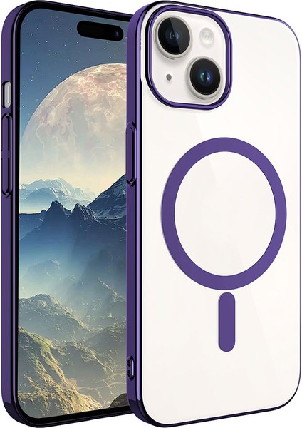 Apple iPhone 15 Plus - Uyumlu Bulut E-Ticaret Wireless Şarj Özellikli Pixel Magsafe Kapak-Derin Mor