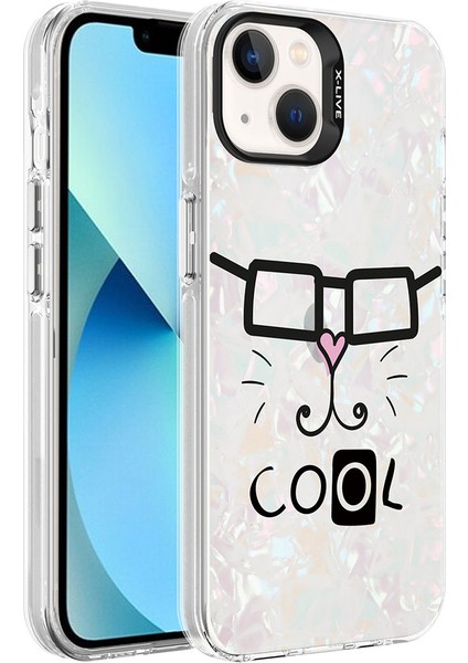 Apple iPhone 14 - Uyumlu Mermer Desenli Bulut E-Ticaret Marbello Kapak-Beyaz