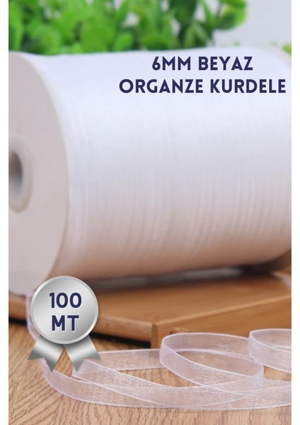 6mm Beyaz Organze Kurdele 100MT.