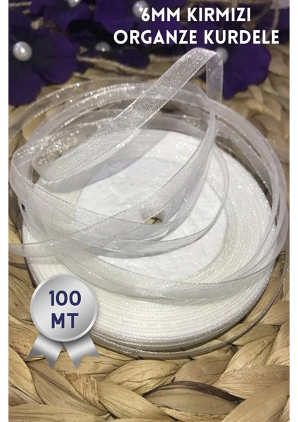 6mm Beyaz Organze Kurdele 100MT.