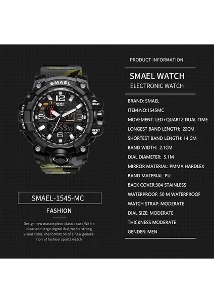 Smael S1545 Analog ve Dijital Kol Saati Siyah - Gri (Yurt Dışından) fiyatları