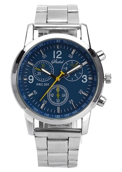 Erkek Yuvarlak Alaşım Band Analog Ekran Kuvars Kol Saati Blue (Yurt Dışından)