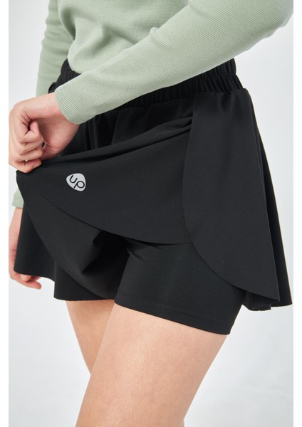 Siyah Kadın 2 Katmanlı Kloş Etek Görünümlü Spor Şort - Şortlu Tayt 2in1 - Rane fiyatları
