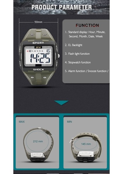 Oloey K9004 Çok Işlevli Dijital Su Geçirmez Spor Saat - Yeşil (Yurt Dışından) indirimleri