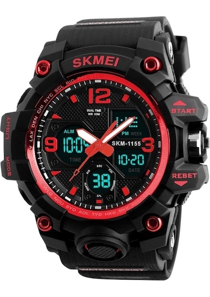 Skmei 1155 Erkek Dijital Analog Kol Saati Su Geçirmez Kırmızı (Yurt Dışından)