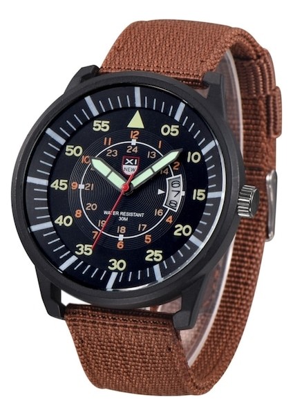 Erkek Kol Saati Lüks Askeri Stil Tarih Göstergeli Siyah Kadranlı (Yurt Dışından)