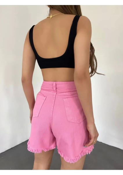 Paçası Püsküllü Yıkamalı Denim Şort modelleri