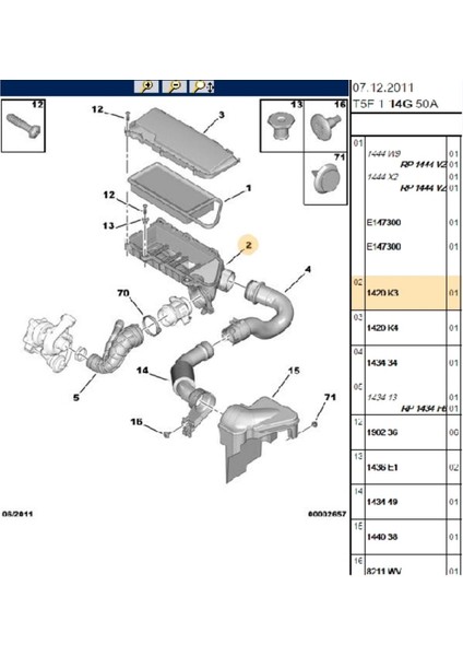 Hava Filtre Kutusu Alt 1007 206 206+ 207 307 Bipper Tepee C2 C3 Nemo Xsara (1420.K3)
