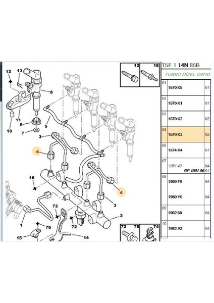 Enjektör Borusu DW10 307 Partner Xsara Berlingo (1570K3) fiyatları
