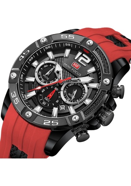 Mini Focus Erkek Spor Waterproof Lüks Analog Kuvars Kol Saati Black Red (Yurt Dışından)