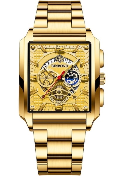 Fashionwoca WN172 Altın Erkek Takvimi Su Geçirmez Işıklı Saat (Yurt Dışından)