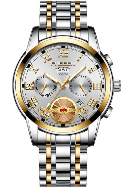 Fashionwoca WN193 Gümüş Erkek Takvim Su Geçirmez Saat (Yurt Dışından)