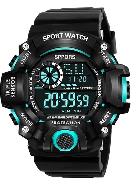Sppors Suya Dayanıklı Dijital Saat Siyah - Mavi (Yurt Dışından)
