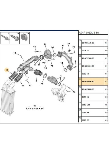 Intercol Hortum C3 C4 C-Elysee 207 208 301 (17289-10030190-9801280680)