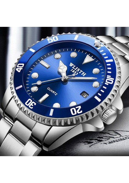 Wlisth Erkek Waterproof Çelik Bant Yuvarlak Kuvars Kol Saati Green (Yurt Dışından)