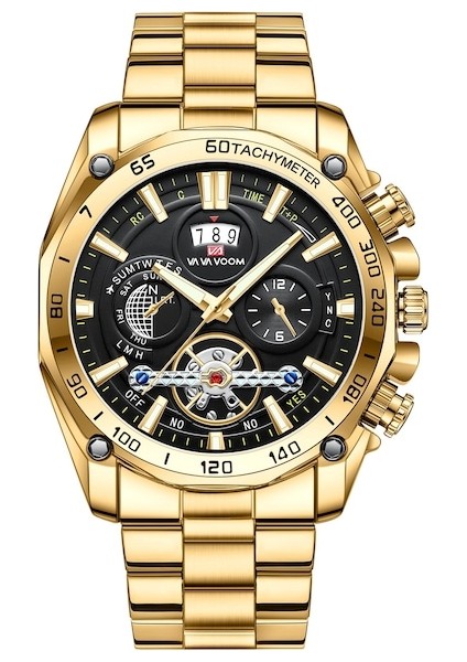 Va Va Voom V4002 Altın Işıltılı Su Geçirmez Saat (Yurt Dışından)