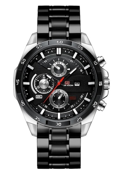 Va Va Voom V1008 Siyah Erkek Su Geçirmez Takvim Çelik Kordon Saati (Yurt Dışından)