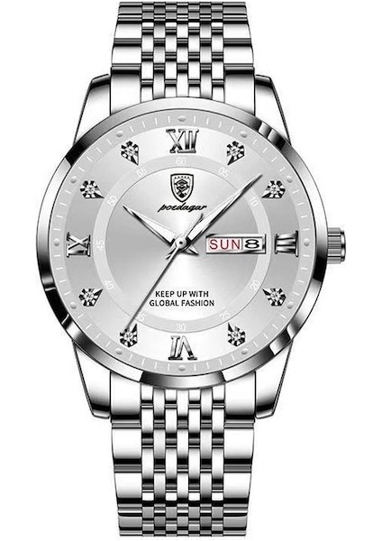 Jolıta Erkek Saat Su Geçirmez Aydınlık Takvim Kuvars Saat Gümüş -GZ1001 (Yurt Dışından)