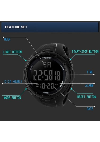 Honhx Analog Dijital Askeri Lüks Siyah Spor Erkek Saati (Yurt Dışından) fiyatları