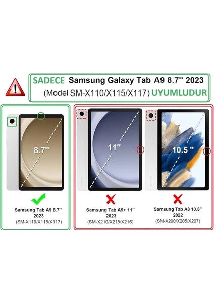 Samsung Galaxy Tab A9 8.7 Inç Tablet Uyumlu 360 Derece Dönebilen Kapaklı Kılıf Koruyucu Zırh Kapak