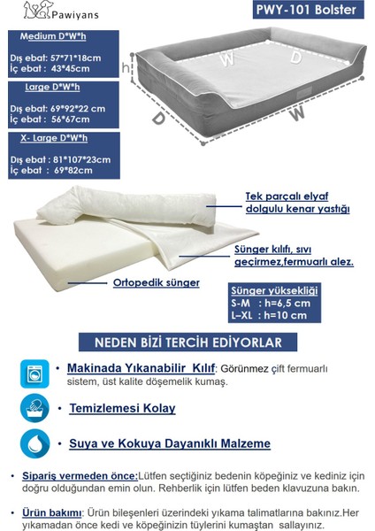 Bolster Üst Kalite Köpek Yatağı 6,5 ve 10CM Süngerli Kılıflı Sıvı Geçirmez Alezli fiyatları
