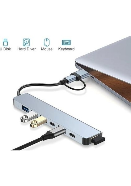 3011 7 In 1 Usb/type-C To USB A USB C-Usb 2.0/3.0 Çevirici Adaptör 7 Port Çoklayıcı USB Hub