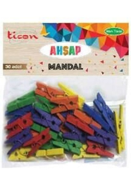 Ahşap Mandal 25X3 30'lu Paket Renkli