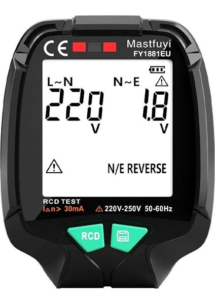 PM-20400 Siyah (30V - 250V) Tam Ekran Soket Test Cihazı