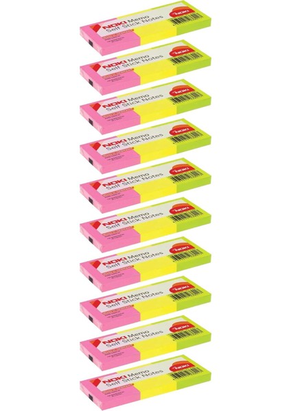 Memo 40X50 Karışık Neon Karışık Renk 3'lü Yapışkanlı Not Kağıdı 10 Adet