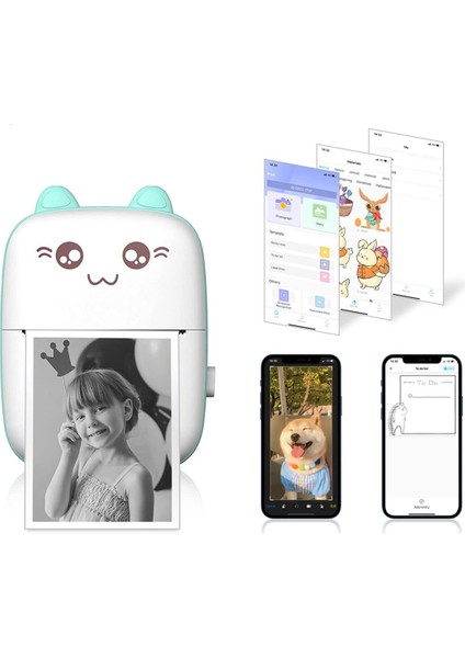Mini Termal Taşınabilir Yazıcı Mavi, 1 Adet Beyaz Kağıt + 3 Adet Renkli Sticker modelleri