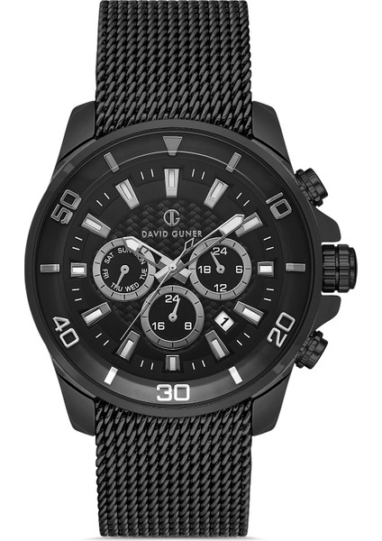 Multifonksiyonlu Siyah Kaplamalı Siyah Kadranlı Erkek Kol Saati