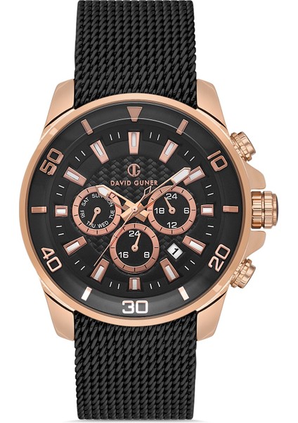 Multifonksiyonlu Rose Kaplamalı Siyah Kordonlu Erkek Kol Saati