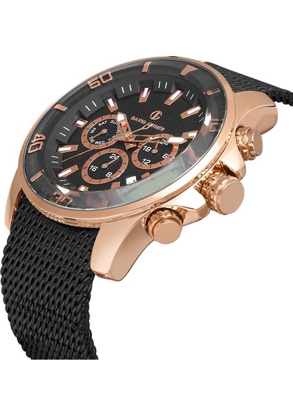 Multifonksiyonlu Rose Kaplamalı Siyah Kordonlu Erkek Kol Saati modelleri