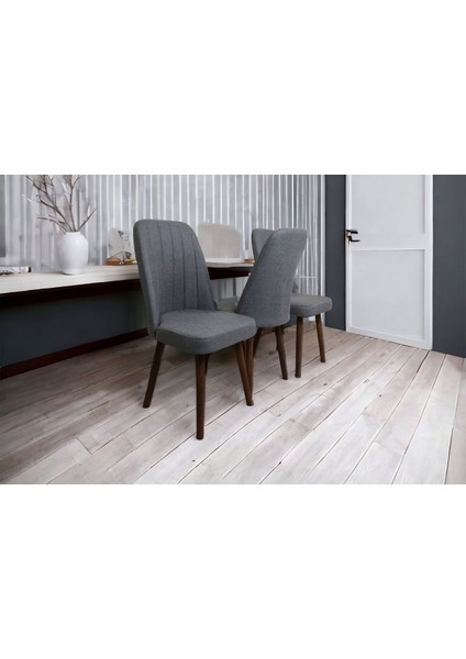 KARBA 3 Adet Gri Ahşap Pinoteks Ayaklı Sağlam Üst Kalite Mutfak Sandalyesi, Yemek Sandalyesi, Salon Sandalyesi