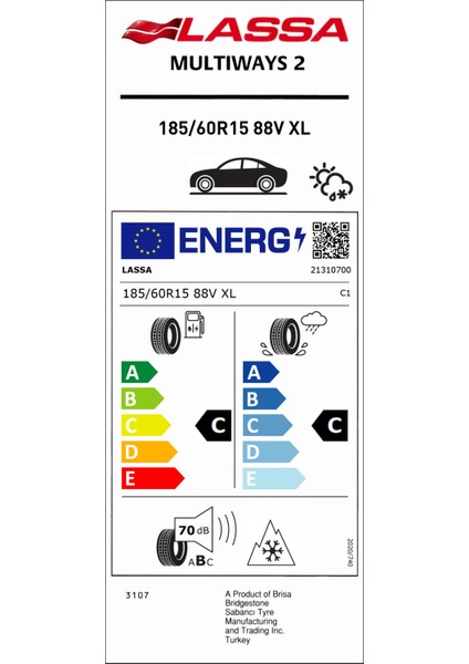185/60 R15 88V Xl Multiways 2 4 Mevsim Lastiği (Üretim Yılı: 2024)