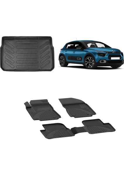 Citroen C3 2016 ve Sonrası Sahler 4.5 D Paspas ve Rizline Bagaj Havuzu Siyah