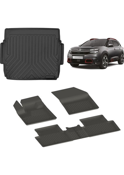Citroen C5 Aircross 2019+ 4.5D Sahler Paspas ve 3D Rizline Bagaj Havuzu