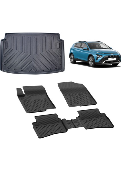 Hyundai Bayon 2021+ 4.5 D Sahler Paspas ve Rizline 3D Bagaj Havuzu Siyah