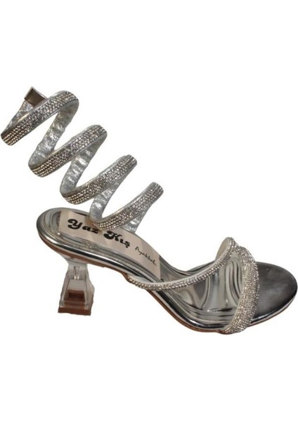 Yazkış Kadın Siyah Gümüş Rugan Üzeri Bileği Taşlı Bileği Dolamalı 8cm Şeffaf Kadeh Topuk Abiye Ayakk fiyatları