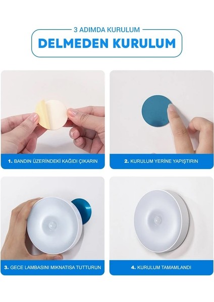 2 Adet Hareket Sensörlü Ledli Gece Lambası, Şarj Edilebilir, Taşınabilir, 4000K Ilık Günışığı, Dolap Içi Lamba, Merdiven, Koridor ve Banyo Kullanımı Için