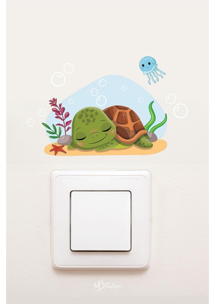 Sevimli Kaplumbağalar ve Deniz Canlıları 3'lü Priz Sticker Seti