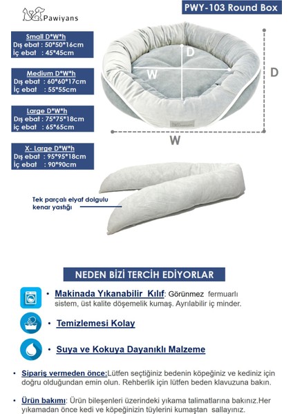 Round Box Kedi ve Köpek Yatağı Üst Kalite Yıkanabilir 2 Fermuarlı, Kılıf Astarlı %100 Elyaf fiyatları