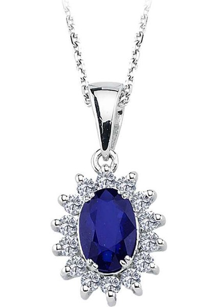 Pırlanta ve Oval Safir Taşlı Anturaj Kolye 0404P0163